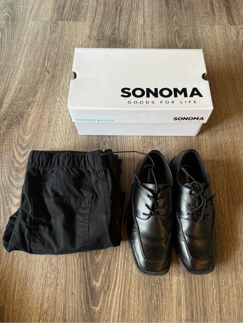 SONOMA Kids Black Leather Lace-Up Dress Shoes and Black Pants